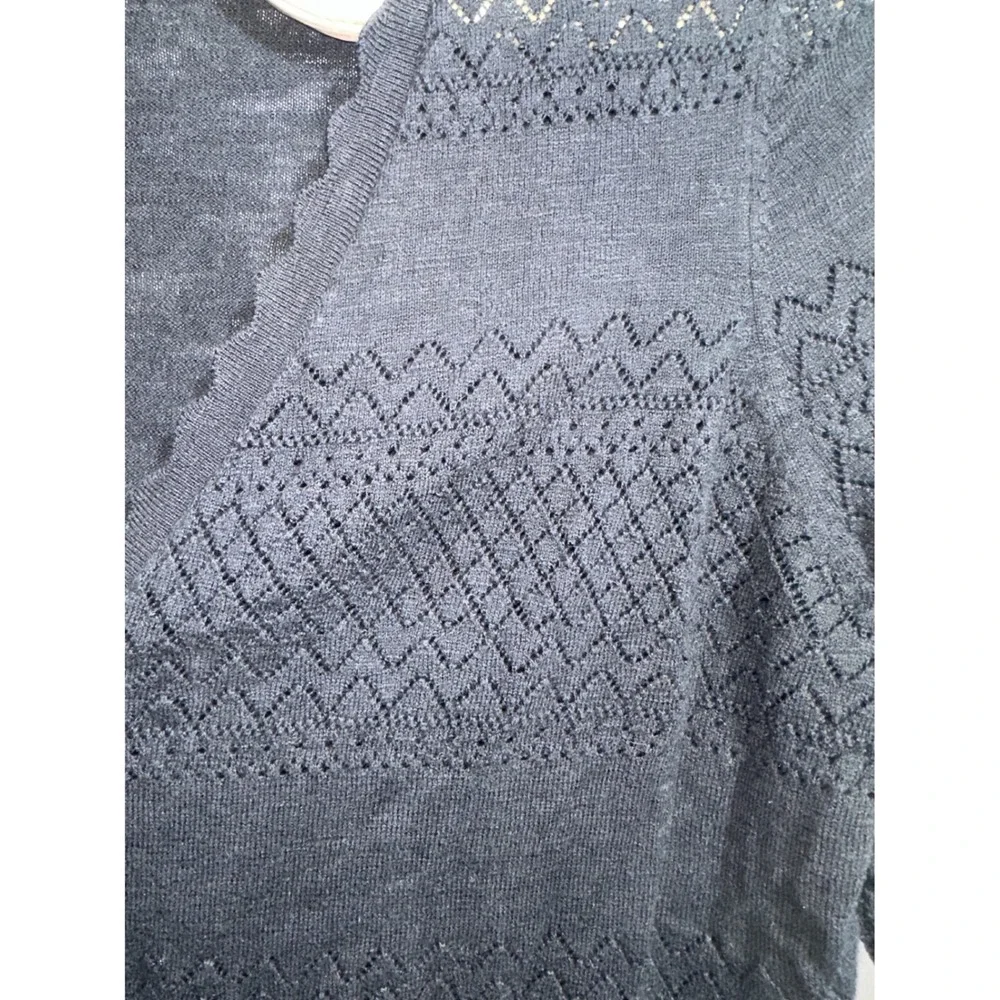 Frye Womens Black Pointelle Knit Scalloped V-Neck Button‎ Cardigan Sweater XXL